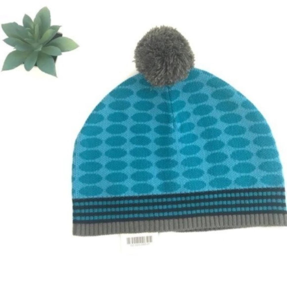 MI IT Men's Blue Pom Pom Printed Warm Winter Beanie Hat